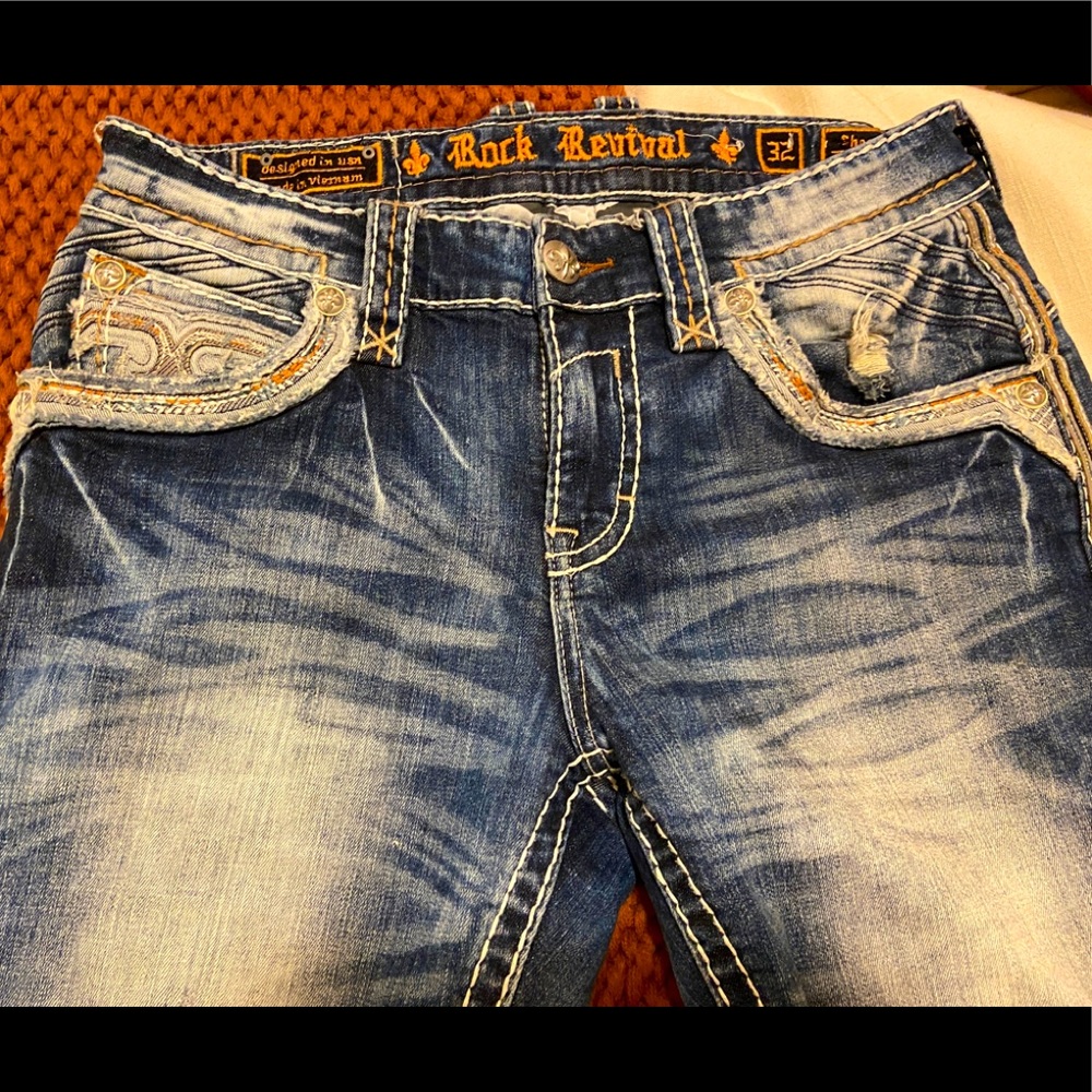 Men’s Rock Revival straight cut embellished jeans